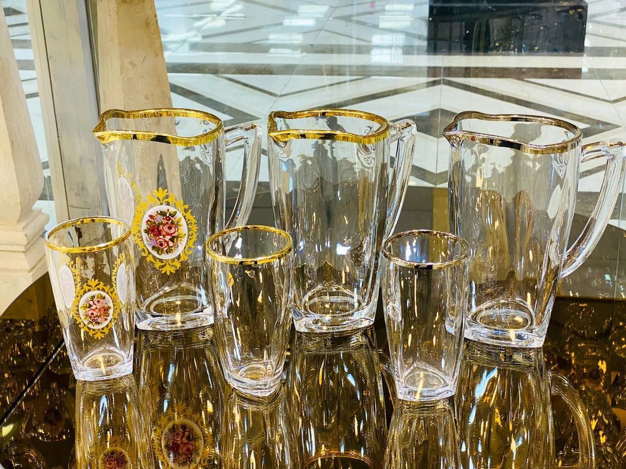 پارچ و لیوان لب طلا پلاتین و گل رز - تصویر 5
