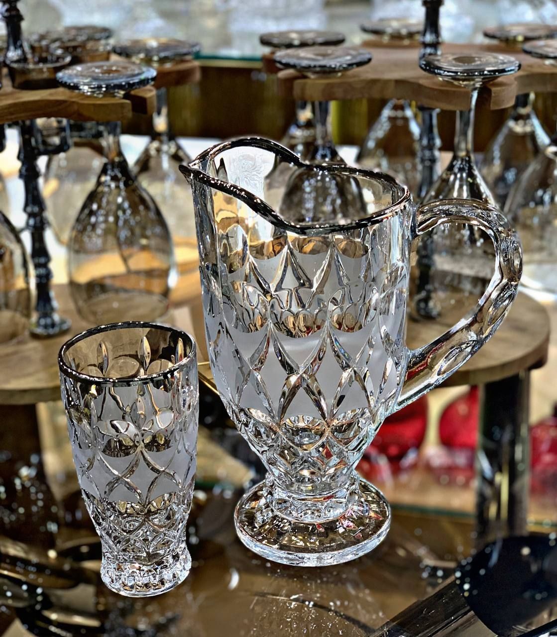 پارچ و لیوان لب طلا پلاتین و گل رز - تصویر 4