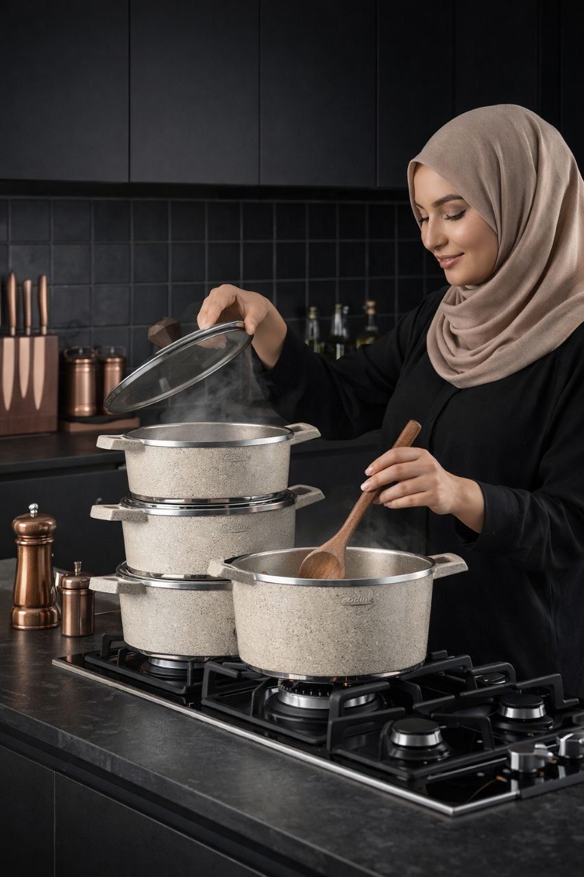 سرویس قابلمه رودینا8پارچه چدن دو طرف گرانیت